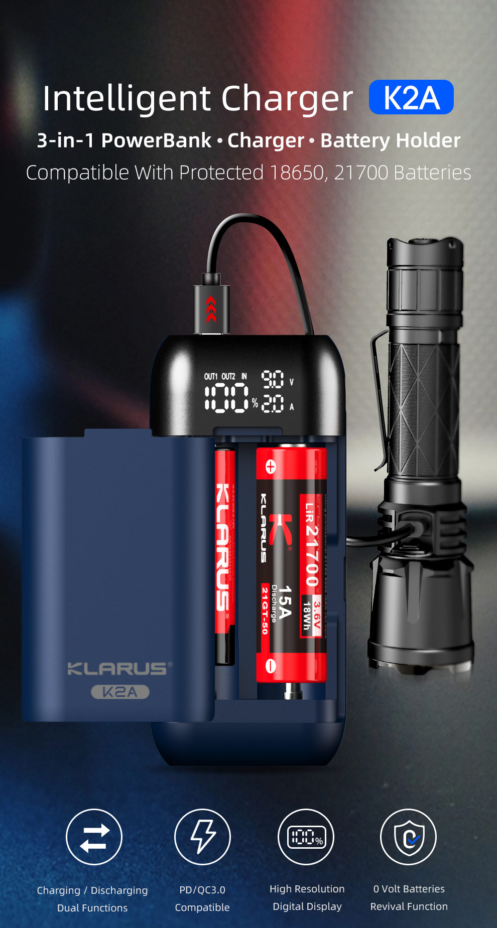 Klarus K2A, Ladegerät und Powerbank